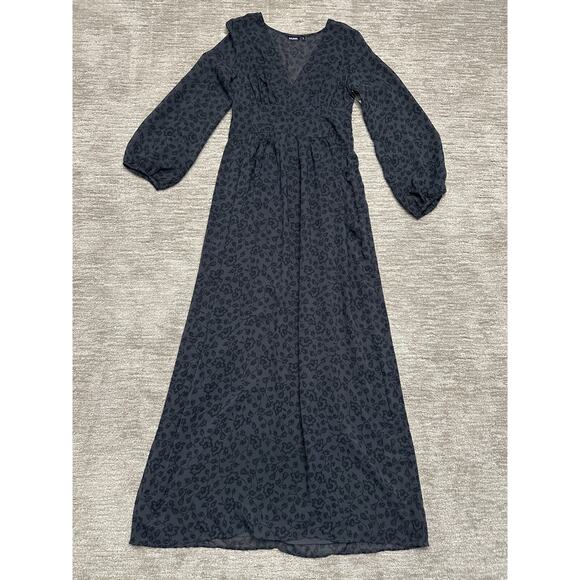 Tildon Dresses & Skirts - Tildon Dress Womens 12 Black Floral Long Sleeve Maxi V Neck Sheer Bodice